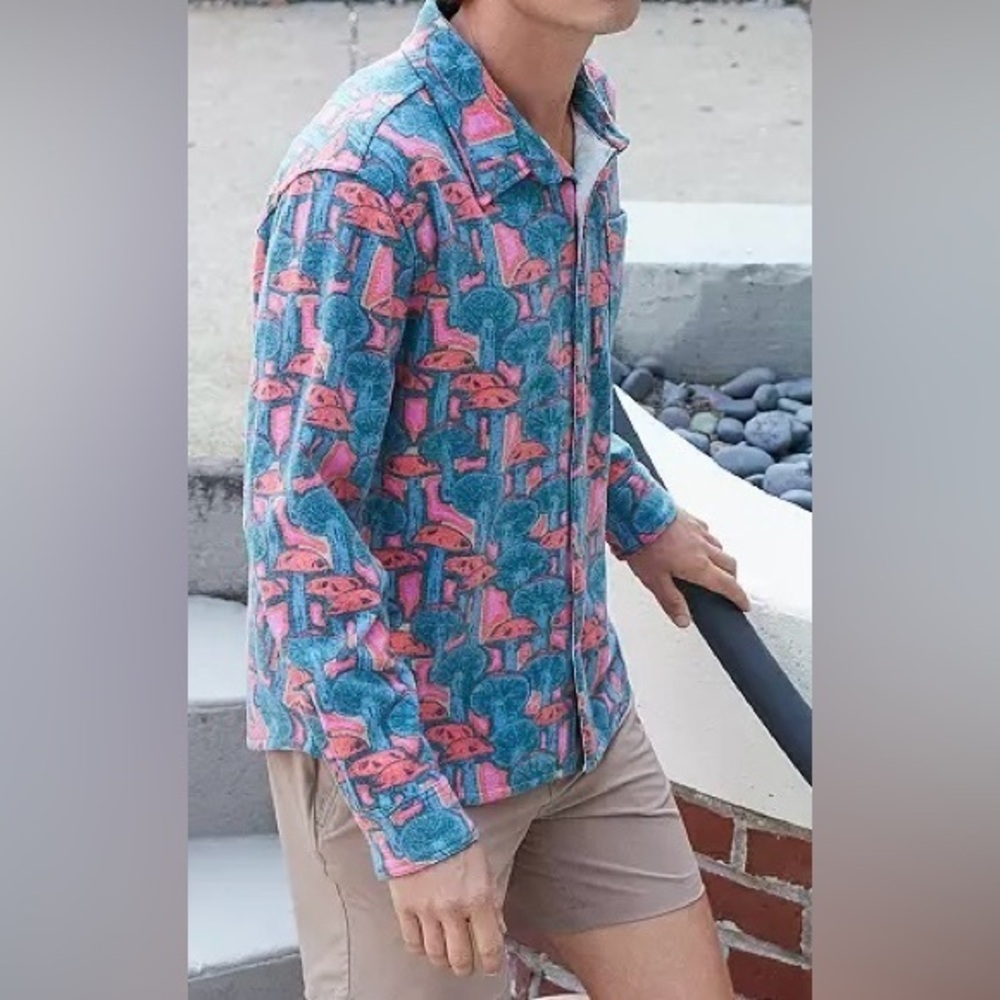 Men's Chubbies "The Funky Spore" Long Sleeve Flannel Overshirt Button-Up Shirt - Picture 1 of 7
